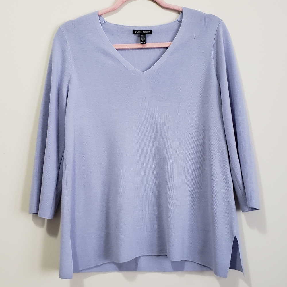 Eileen fisher v-neck wool 3/4 sleeve sweater XS